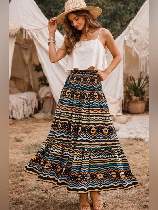 NWT Elizabeth and James Multicolor Tribal Maxi Skirt - Picture 2 of 9